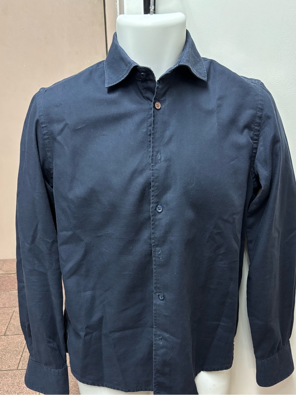 YES ZEE Classic Men's Navy Long-Sleeve Button-Up Shirt Size Small